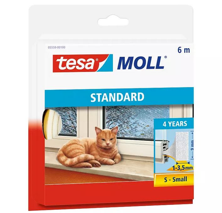 tesamoll STANDARD I-Profil, Schaumstoffdichtung Türen & Fenster, 9mm x 4mm x 6m