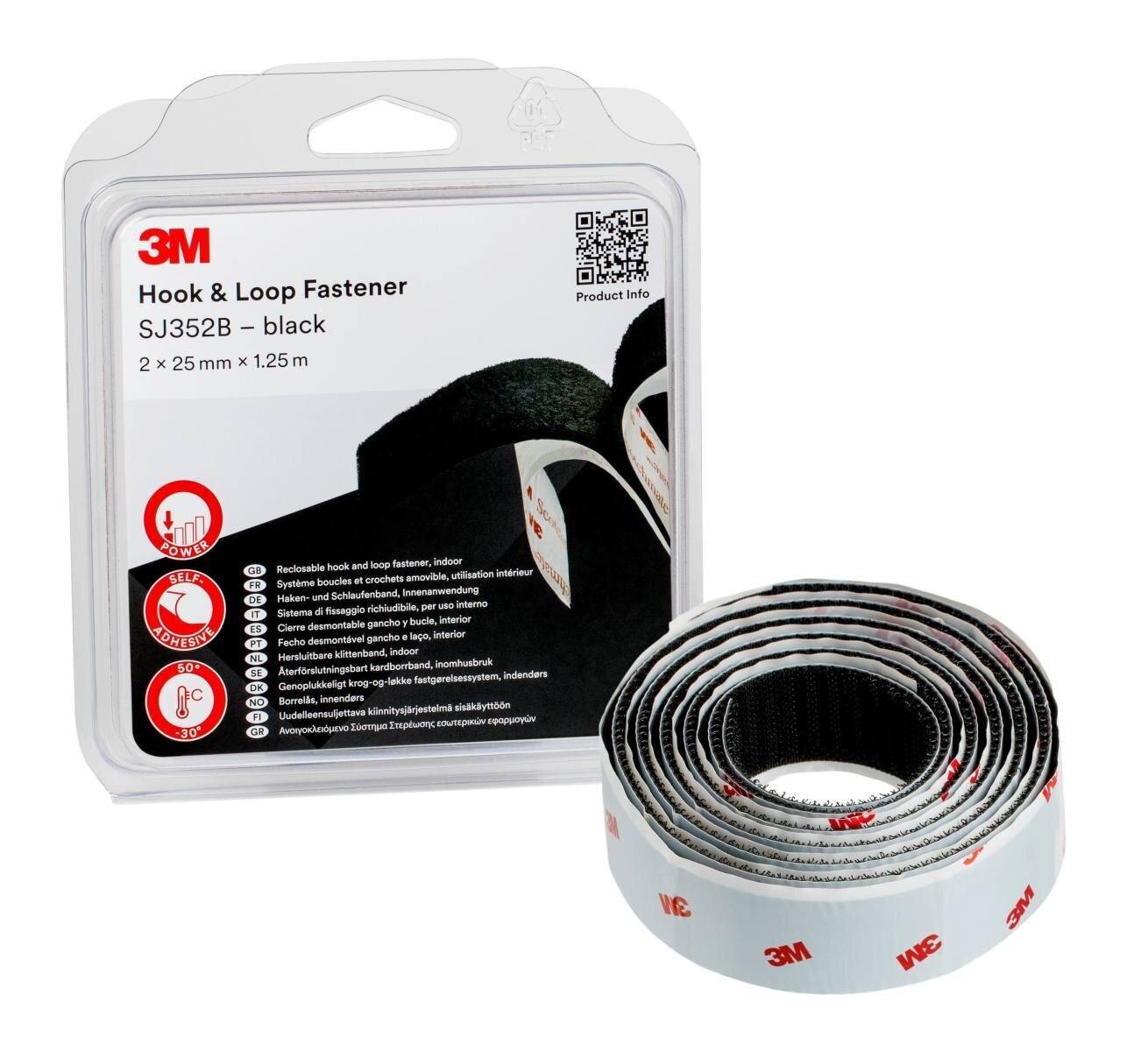 3M SJ352B, Haken-Schlaufenband, 25mm x 1,25m, schwarz