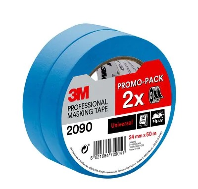 3M Scotch 2090, Super Malerabdeckband f. glatte Oberflächen, 24mm x 50m, 2 Rollen