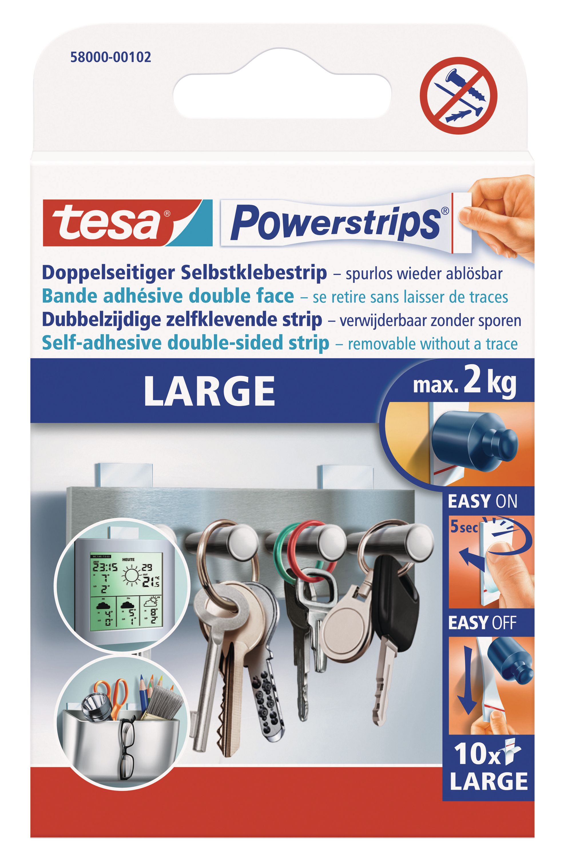 tesa Powerstrips Large (2 kg), wiederablösbar, 10 Stück