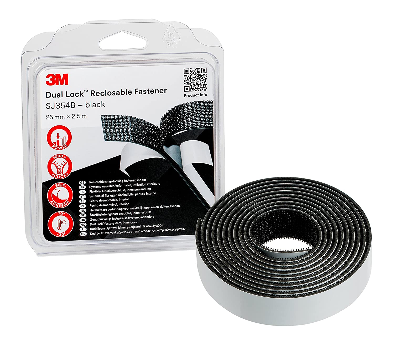 3M SJ354B, Dual Lock, 25mm x 2,5m, schwarz