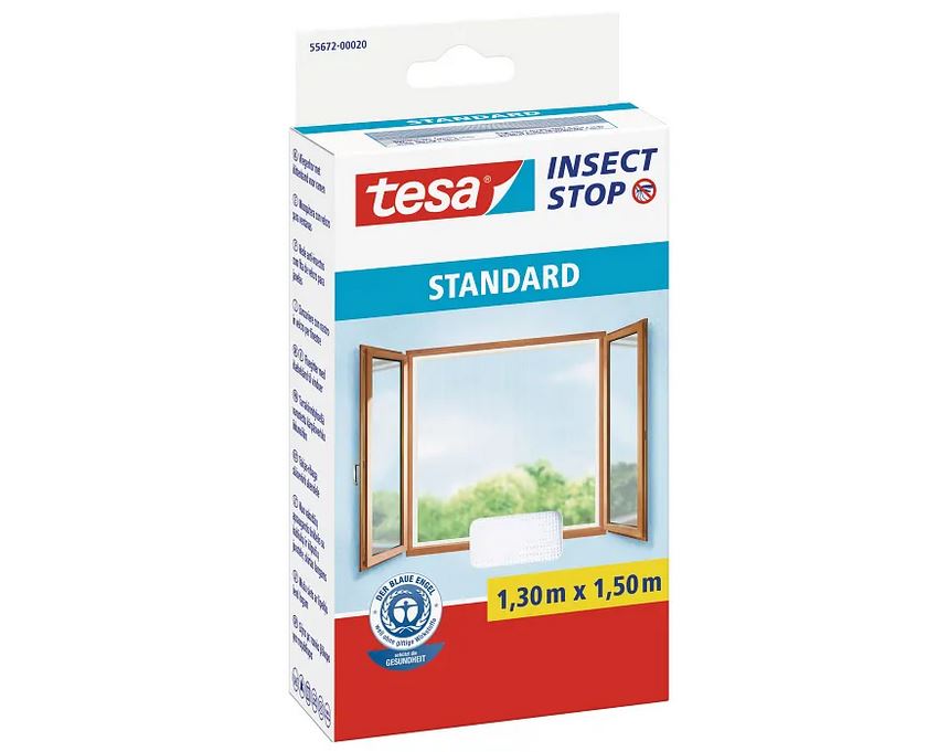 tesa Insect Stop Fliegengitter STANDARD für Fenster, 1.30m x 1.50m