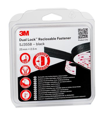 3M SJ355B Dual Lock, Flexibler Druckverschluss, 25mm x 2,5m, schwarz