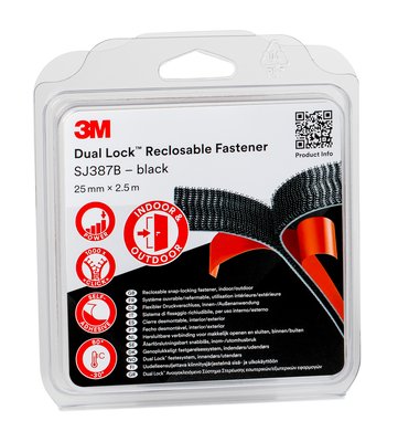 3M SJ387B, Dual Lock, 25mm x 2,5m, schwarz