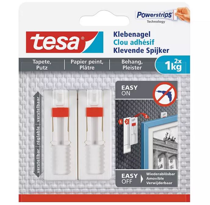 tesa Verstellbarer Klebenagel für Tapeten und Putz (1kg)