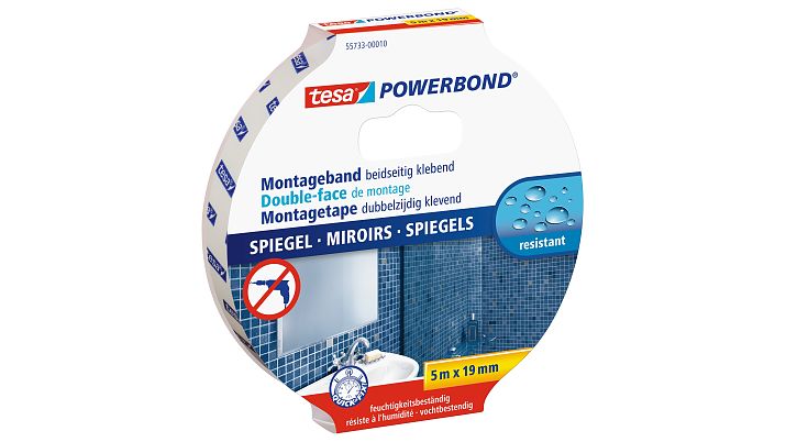 tesa Powerbond 55733, Spiegelklebeband, Montageband, 19mm x 5m