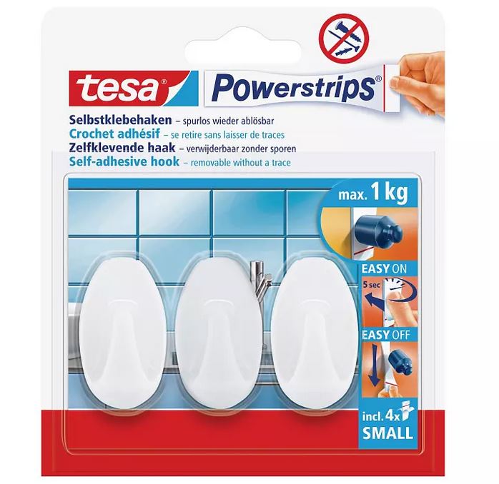 tesa Powerstrips Haken Small Oval, 3 Stück