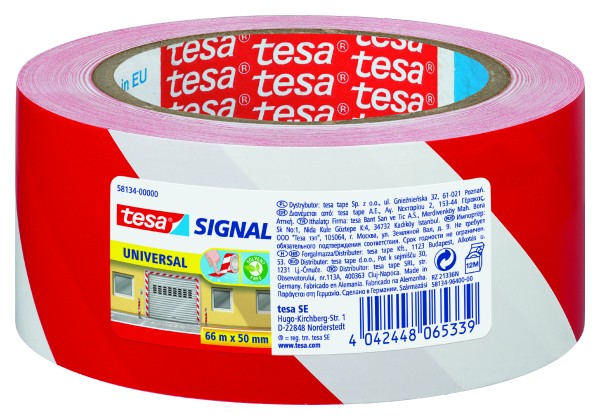 tesa Signal Absperrband, rot-weiss (nicht klebend), 80mm x 100m